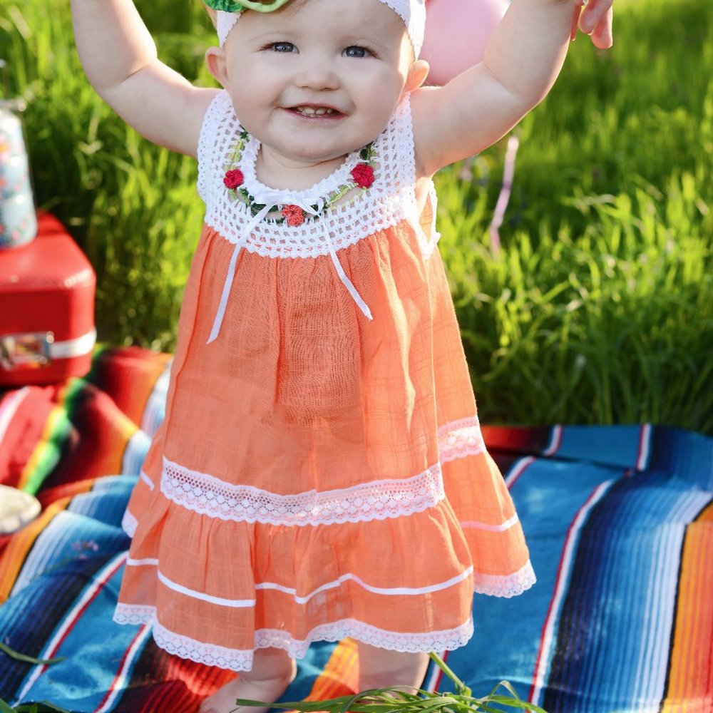 Orange Baby Summer Crochet Yoke Dress